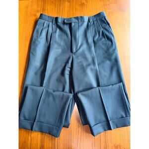 Zanella Men's Navy Pleated Wool Dress Pants with Cuffed Hem 34